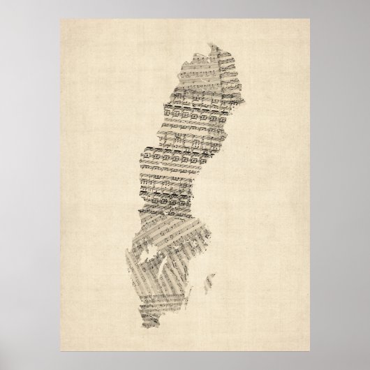 Old Sheet Music Map of Zweden Poster (Voorkant)