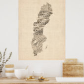 Old Sheet Music Map of Zweden Poster (Keuken)