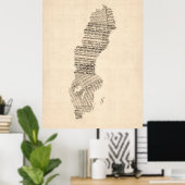 Old Sheet Music Map of Zweden Poster (Thuiskantoor)