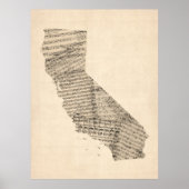 Old Sheet Music Map van Californië Poster (Voorkant)