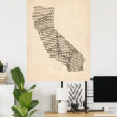 Old Sheet Music Map van Californië Poster (Thuiskantoor)