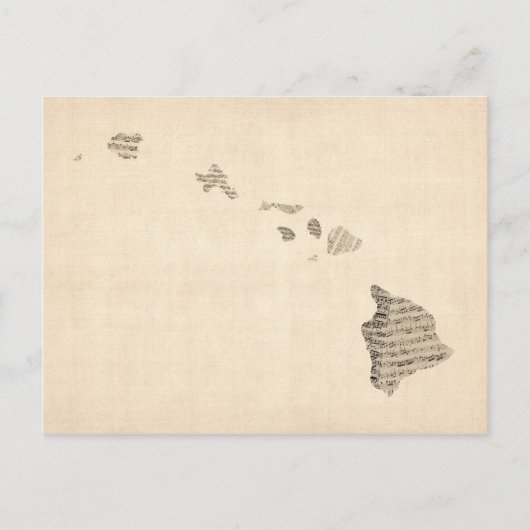 Old Sheet Music Map van Hawaii Briefkaart (Voorkant)