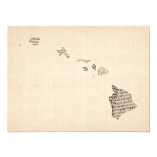 Old Sheet Music Map van Hawaii Foto Afdruk (Voorkant)