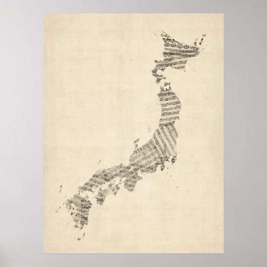 Old Sheet Music Map van Japan Poster (Voorkant)