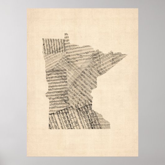 Old Sheet Music Map van Minnesota Poster (Voorkant)