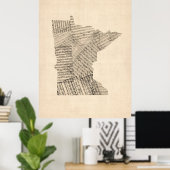 Old Sheet Music Map van Minnesota Poster (Thuiskantoor)
