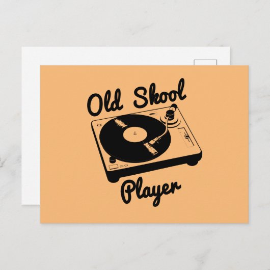 Old Skool Player Vinyl Record Platenspeler DJ Briefkaart (Voorkant / Achterkant)