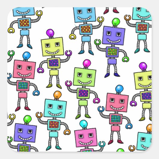 Old Skool retro robots Vierkante Sticker (Voorkant)