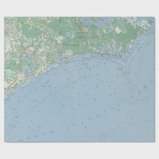 Old Southern North Carolina Coast Map (1953) Cadeaupapier (Vlak)