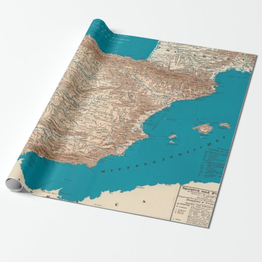 Old Spain and Portugal Map Cadeaupapier (Uitgerold)