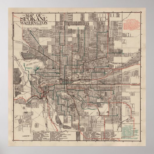 Old Spokane WA Map (1924) De Lila Stad Poster (Voorkant)