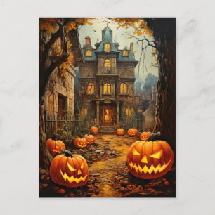 Old Spooky Haunted House Halloween Briefkaart