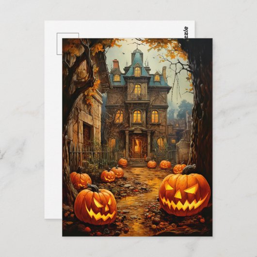 Old Spooky Haunted House Halloween Briefkaart (Voorkant / Achterkant)