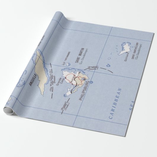 Old St Martin, Anguilla & St Barts Island Map Cadeaupapier (Uitgerold)