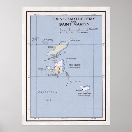 Old St Martin, Anguilla & St Barts Island Map Poster (Voorkant)