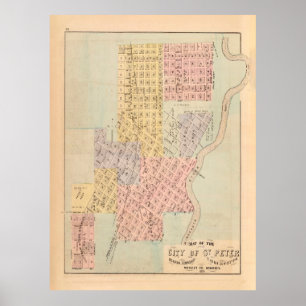 Old St Peter MN Map (1872)  Minnesota City Poster