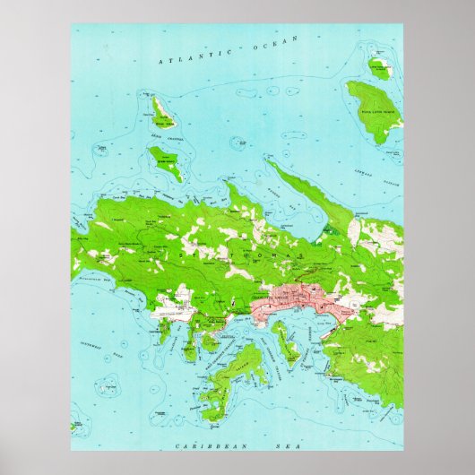 Old St Thomas Central Map (1955) USVI Poster (Voorkant)