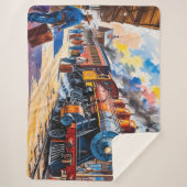 Old Steam Engine Locomotive Treinstation Sherpa Deken (Voorkant)