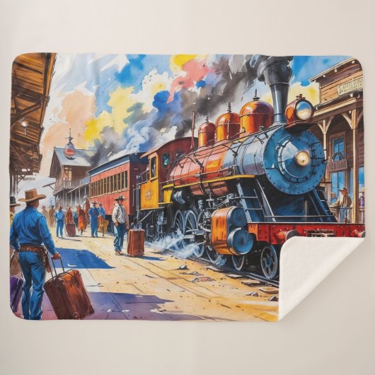 Old Steam Engine Locomotive Treinstation Sherpa Deken (Voorkant (horizontaal))