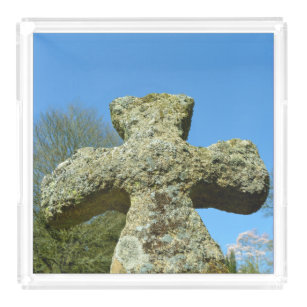 Old Stone Cross Church Cornwall Engeland Acryl Dienblad