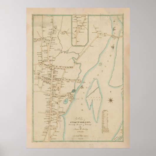 Old Stratford CT Map (1824) Poster (Voorkant)