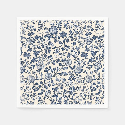 Old-Style Delfts Blauw en crème Bloemenservet Servet (Voorkant)