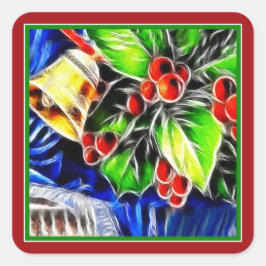 Old Style Holly With Golden Bell Vierkante Sticker