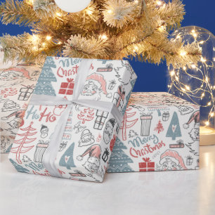 Old Style Scribble Santa Kerstmis Cadeaupapier