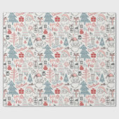 Old Style Scribble Santa Kerstmis Cadeaupapier (Vlak)