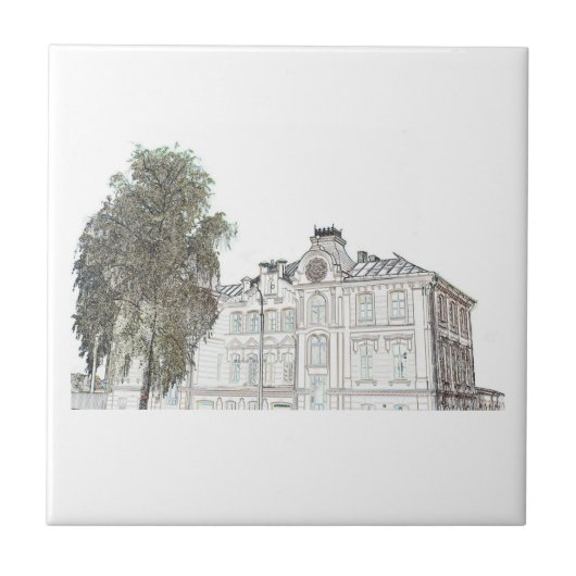 Old Synagogue Architecture Sketch Tegeltje (Voorkant)