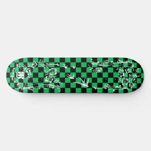 Old Tattoo Checkboard - Green & Black Skateboard (Horizontaal)