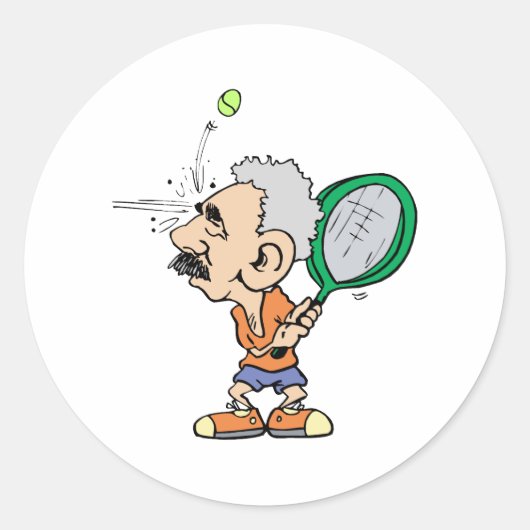 Old Tennis Player Ronde Sticker (Voorkant)
