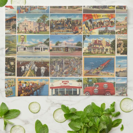 Old Texas Briefkaarten Kitchen Towels Theedoek (Gevouwen)