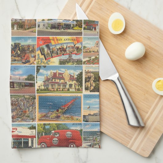 Old Texas Briefkaarten Kitchen Towels Theedoek (Quarter Fold)