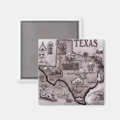 Old Texas Cartoon Map Magneet (Voorkant / Achterkant)
