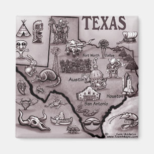 Old Texas Cartoon Map Magneet