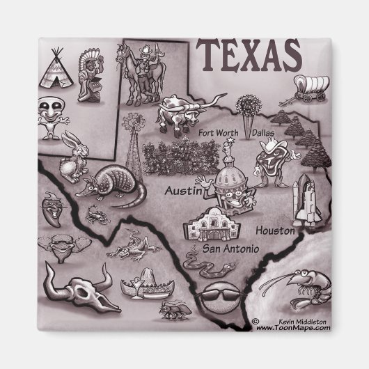 Old Texas Cartoon Map Magneet (Voorkant)