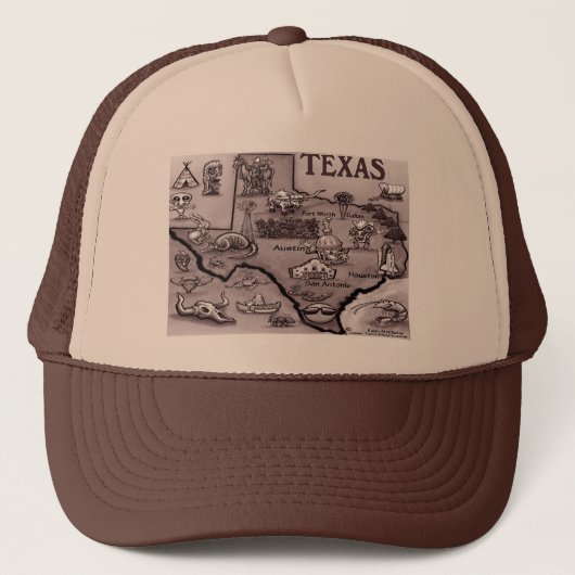 Old Texas Cartoon Map Trucker Pet (Voorkant)