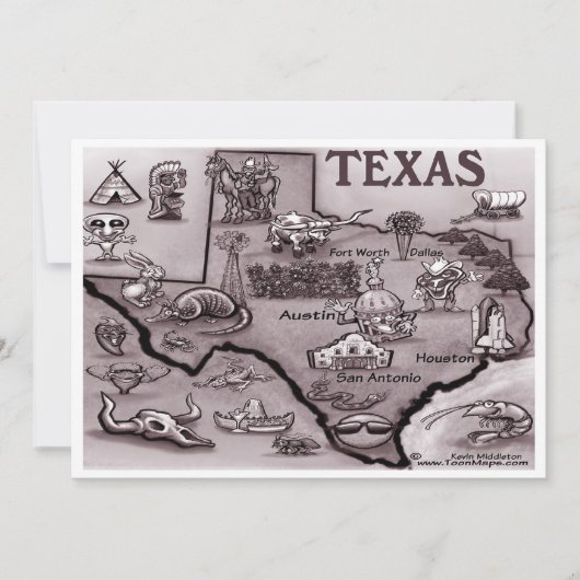 Old Texas Cartoon Map Uitnodiging (Voorkant)