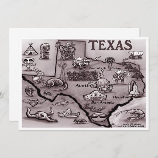 Old Texas Cartoon Map Uitnodiging (Voorkant / Achterkant)