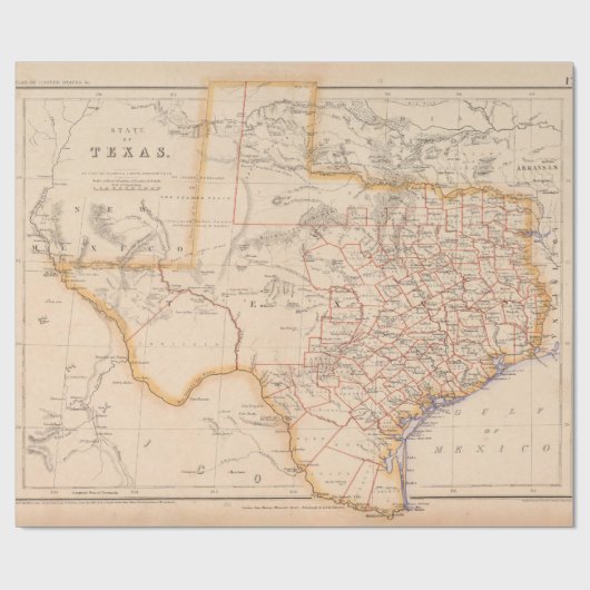 Old Texas Map (1857)  TX Lone Star State  Cadeaupapier (Vlak)