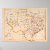 Old Texas Map (1857) TX Lone Star State St. Poster (Voorkant)