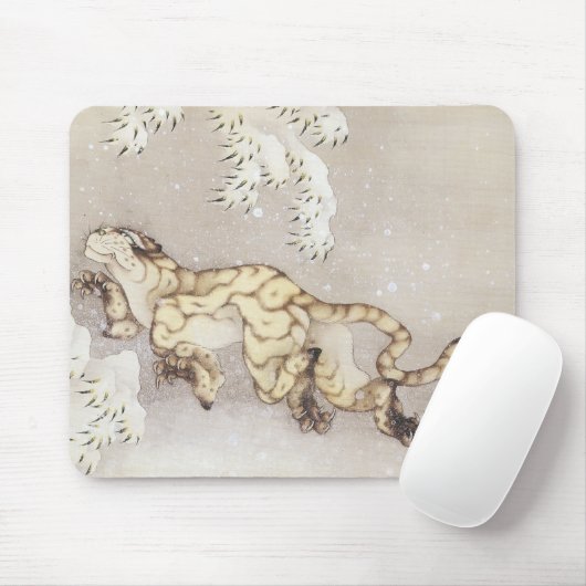 Old Tiger in the Snow, Hokusai, 1849 Mousepad Muismat (Met muis)