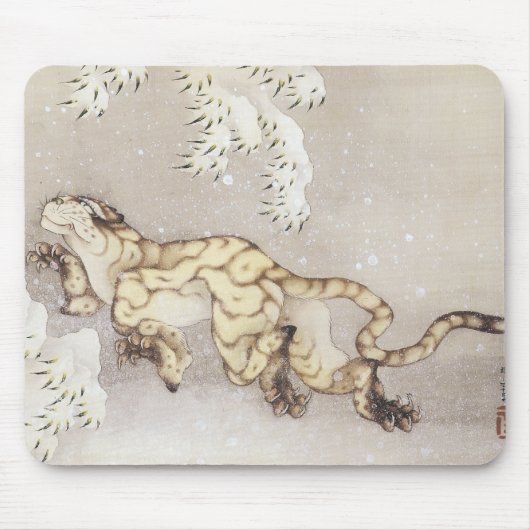 Old Tiger in the Snow, Hokusai, 1849 Mousepad Muismat (Voorkant)