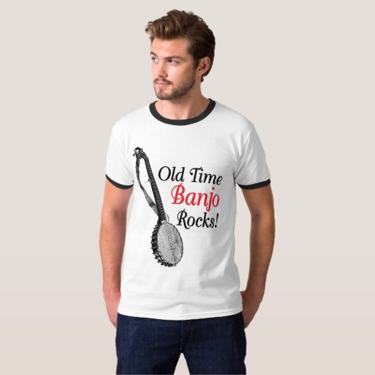 Old Time Banjo Mannen ringer T-Shirt (Voorkant volledig)