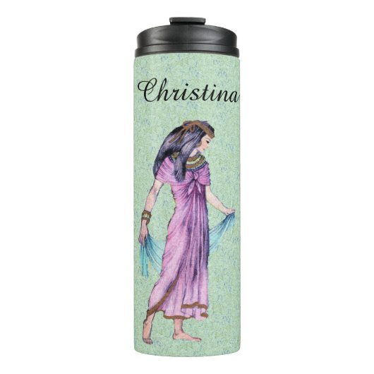 Old Time Egypt Lady Gouden Hoofddeksel Paarse Jurk Thermosbeker (Voorkant)