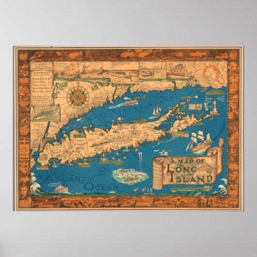 Old Time Long Island Map Poster (Voorkant)