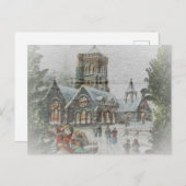 Old time Santa with children in front of a church  Feestdagenkaart (Voorkant / Achterkant)