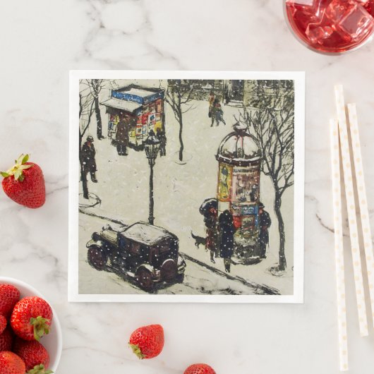 Old Time Street Scene Antiek Car Shops in Snow Servet (Insitu)