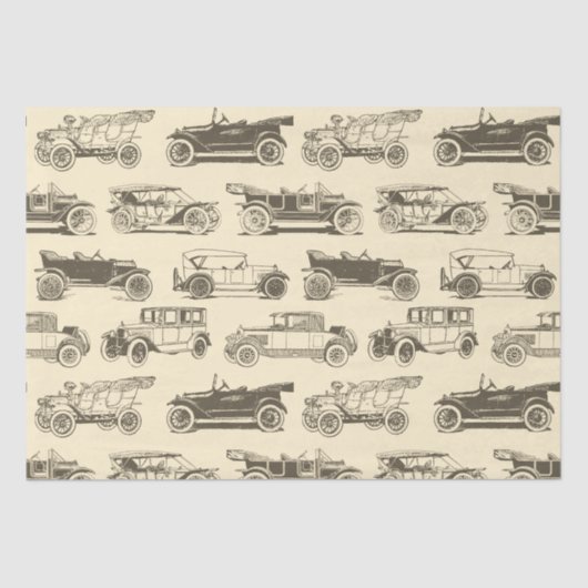 Old-timer Beige Brown Vintage Car Pattern Tissuepapier (Voorkant)